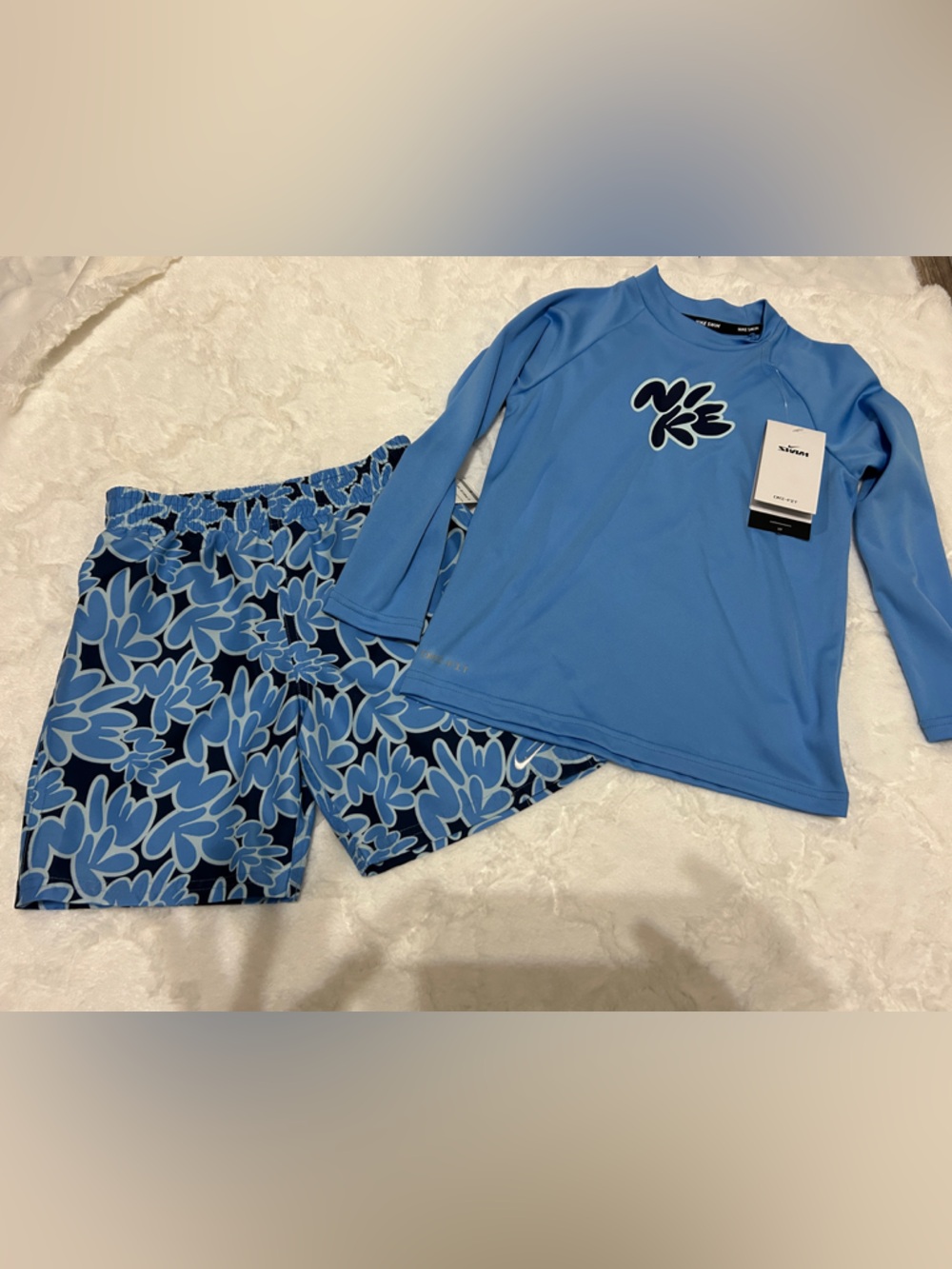 Sky Blue Rash Guard Set with Navy & Light Blue nike swim Shorts